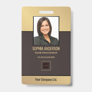 Badge Photo d'employé personnalisée Or Doré, Code-barres