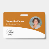 Badge Photo d'employé personnalisée orange, Logo, Code-b (Avant)