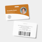 Badge Photo d'employé personnalisée orange, Logo, Code-b (Avant & arrière)