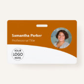 Badge Photo d'employé personnalisée orange, Logo, Code-b (Devant)