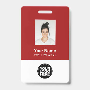Badge Photo d'employé personnalisée rouge foncé, code-ba