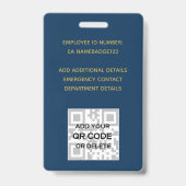Badge photo d'employé QR Code Code-barres Bleu Or (Arrière)