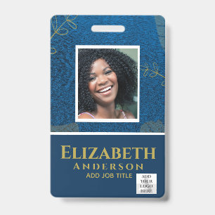 Badge photo d'employé QR Code Code-barres Bleu Or