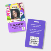 Badge photo d'employé QR Code Code-barres Enfants  (Avant & arrière)