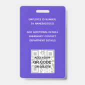 Badge photo d'employé QR Code Code-barres Enfants  (Arrière)