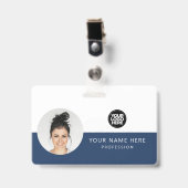 Badge Photo d'employé rond, Code QR, Logo, Nom (Avant avec clip)