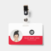 Badge Photo d'employé rond, Code QR, Logo, Nom (Avant avec clip)