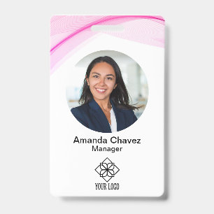 Badge Photo d'employé rose moderne