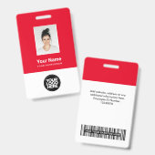 Badge Photo d'employé rouge personnalisée, Code barre, L (Avant & arrière)