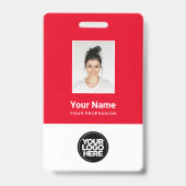 Badge Photo d'employé rouge personnalisée, Code barre, L (Avant)