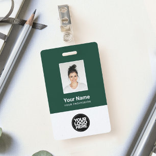 Badge Photo d'employé vert foncé personnalisée, Code bar