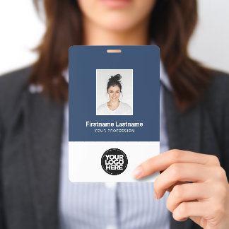 Badge Photo d'employé XXL, barre et code Qr, logo, nom