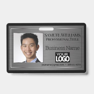 Badge Photo d'entreprise - Acier Brosse Noir