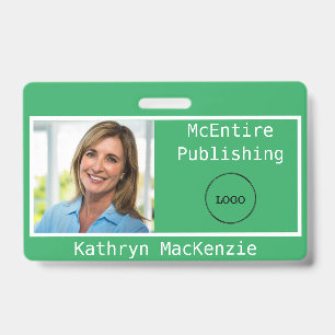 Badge Photo d'entreprise Logo vert et blanc Nom