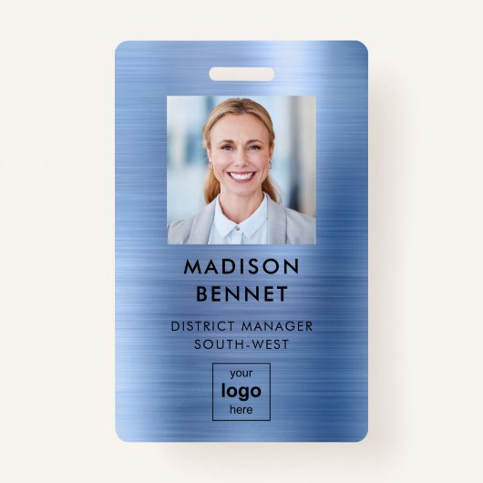 Badge Photo d'entreprise moderne Blue Faux Metallic (Devant)