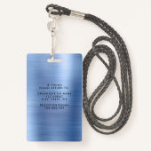 Badge Photo d'entreprise moderne Blue Faux Metallic (Derrière avec lanière)