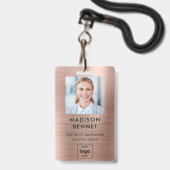 Badge Photo d'entreprise moderne Faux Rose Gold Metallic (Front with Lanyard)