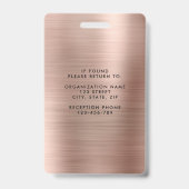 Badge Photo d'entreprise moderne Faux Rose Gold Metallic (Back)