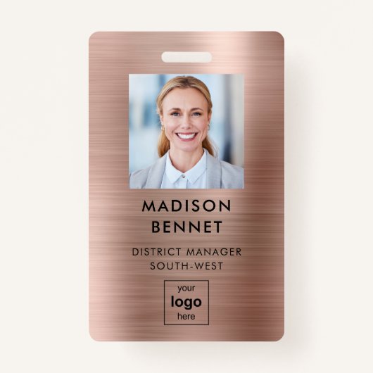 Badge Photo d'entreprise moderne Faux Rose Gold Metallic (Devant)