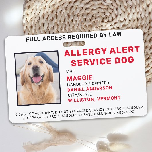 Badge Photo d'Identification de Chien d'Alerte d'A