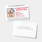 Badge Photo d'Identification de Chien d'Alerte d'A (Avant & arrière)