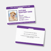 Badge Photo d'identification de chien de service pour so (Avant & arrière)