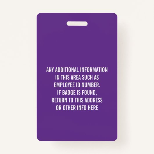 Badge Photo d'identification de l'employé essentiel, Cod (Dos)