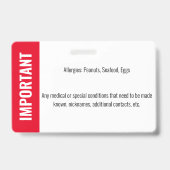 Badge Photo d'identification de l'enfant Allergie d'urge (Arrière)