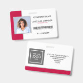 Badge photo d'identification d'employé d'entrepris (Avant & arrière)