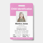 Badge Photo d'identification d'enfant rose clair (Avant)