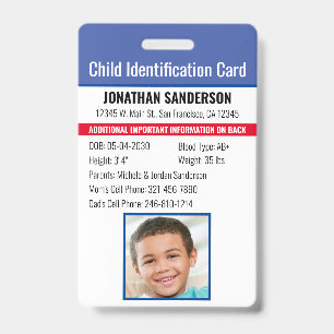 Badge Photo d'identification d'urgence d'allergie d'iden