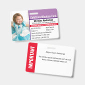 Badge Photo d'identification d'urgence pour allergie de (Avant & arrière)