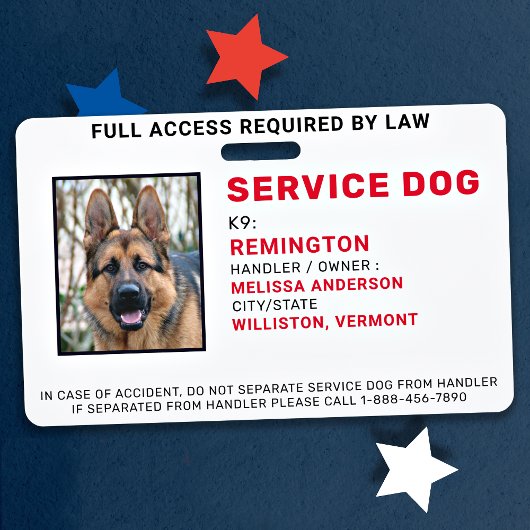Badge photo d'identification pour chien de service