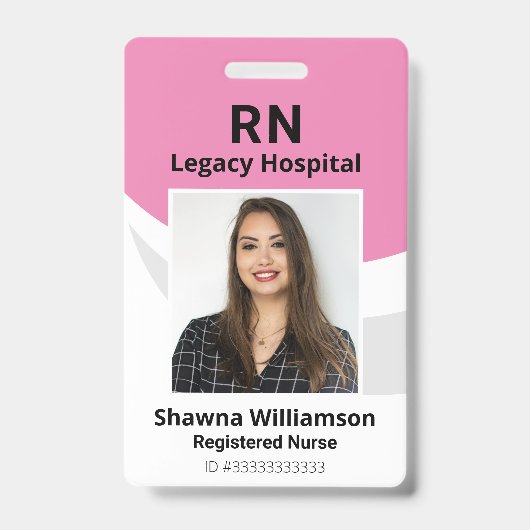 Badge photo d'identification rose professionnelle (Avant)