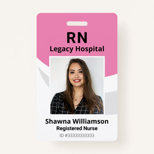 Badge photo d'identification rose professionnelle  (Devant)