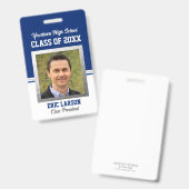 Badge photo d'identité bleu et blanc de réunion de (Avant & arrière)