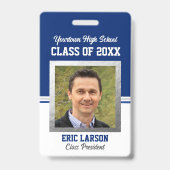 Badge photo d'identité bleu et blanc de réunion de (Avant)