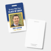 Badge photo d'identité bleu et or de réunion de cl (Avant & arrière)