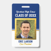 Badge photo d'identité bleu et or de réunion de cl (Avant)