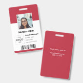 Badge Photo d'identité de l'employé avec logo en rouge (Avant & arrière)