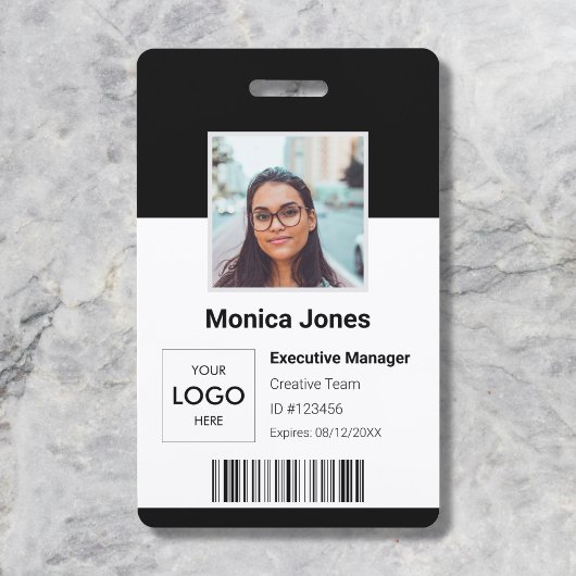 Badge Photo d'identité de l'employé avec logo Noir