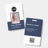 Badge Photo d'identité de l'employé bleu Code QR Logo de (Avant & arrière)