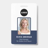 Badge Photo d'identité de l'employé bleu Code QR Logo de (Avant)