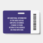 Badge Photo d'identité de l'employé essentiel, code-barr (Arrière)