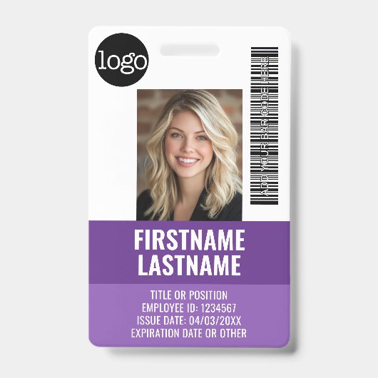 Badge Photo d'identité de l'employé essentiel, code-barr (Avant)