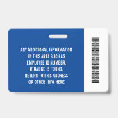 Badge Photo d'identité de l'employé essentiel, code-barr (Arrière)