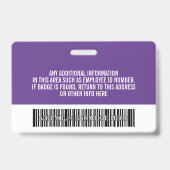 Badge Photo d'identité de l'employé essentiel, Code-barr (Arrière)