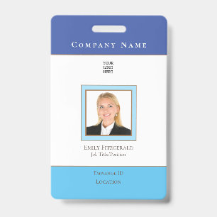 Badge Photo d'identité de l'employé Nom Logo Bleu Or