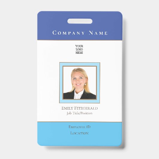 Badge Photo d'identité de l'employé Nom Logo Bleu Or (Avant)