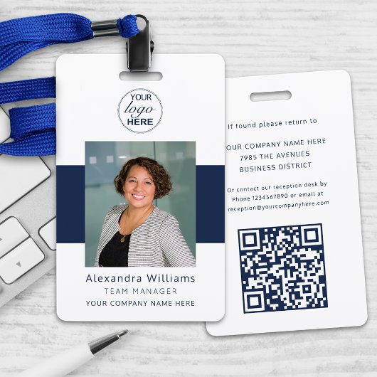 Badge Photo d'identité de l'employé Votre logo ici Code